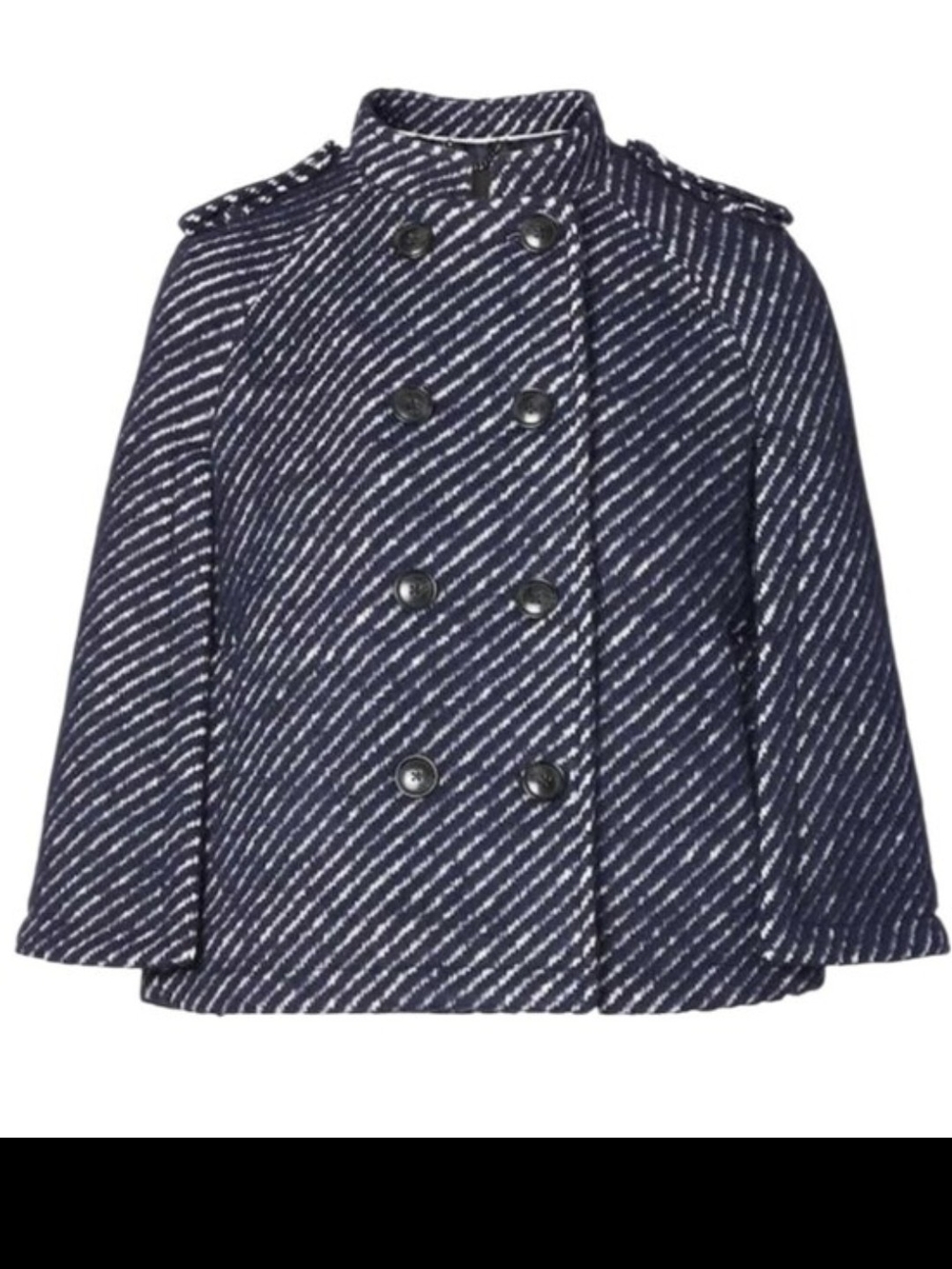 Banana Republic Navy Blue and White Striped Wool-Blend Cape Jacket Size Large